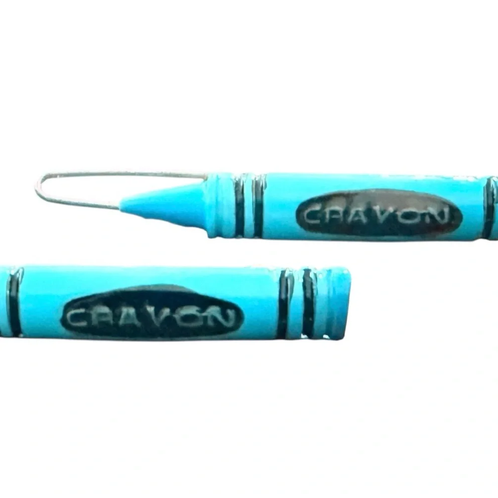 1970s‎ Vintage Blue Crayon Metal Barrettes Hair Clips, Deadstock, 2” Long